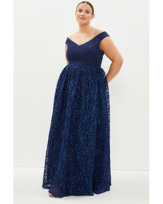 Coast Blue Plus Size Off Shoulder Embroidered Maxi Dress