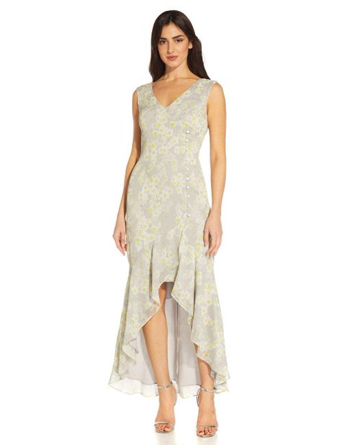 Adrianna Papell Natural Floral Burnout Buttoned Dress