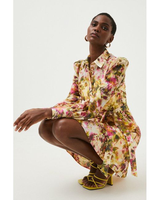 Karen Millen Multicolor Floral Organdie Woven Short Mini Shirt Dress