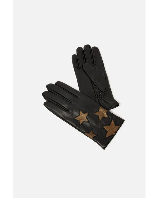 Accessorize Black Star Leather Gloves