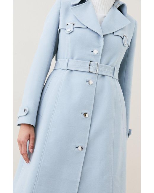 Karen Millen Blue Italian Moleskin Belted Longline Coat