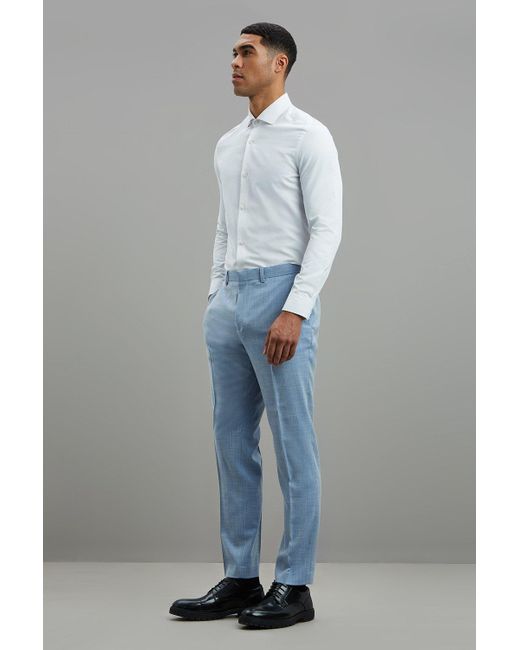 Burton Gray Slim Fit Pale Blue Sharkskin Suit Trousers for men