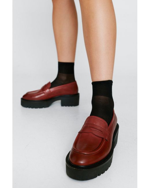 Nasty Gal Red Chunky Faux Leather Loafers
