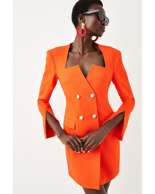 Karen Millen Orange Compact Stretch Viscose Notch Tux Mini Dress