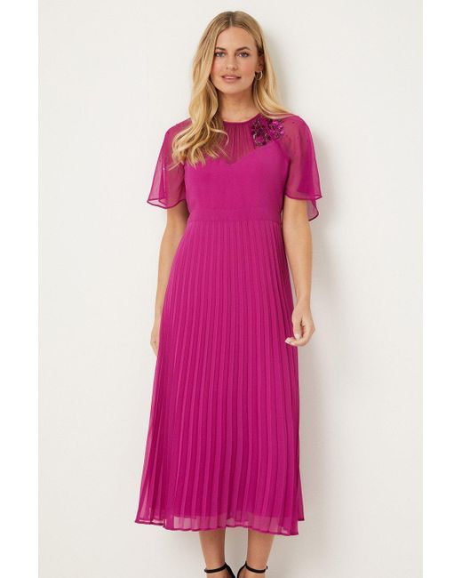 Wallis Pink Petite Embellished Angel Sleeve Midi Dress