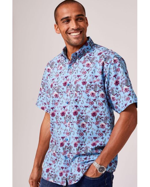 Cotton Traders Blue Short Sleeve Print Shirt for men