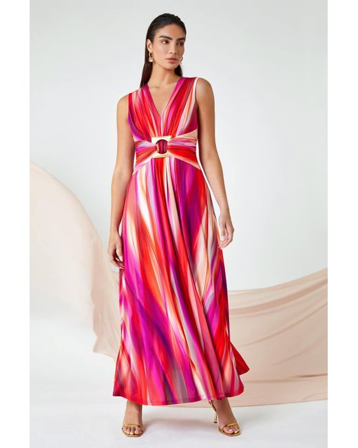 Ariella Red Ombre Buckle Detail Maxi Stretch Dress