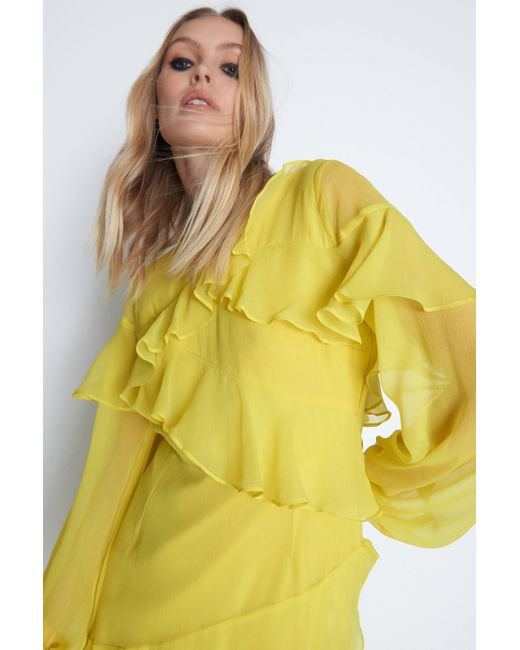 Warehouse Yellow Premium Ruffle Detail Tiered Maxi Dress