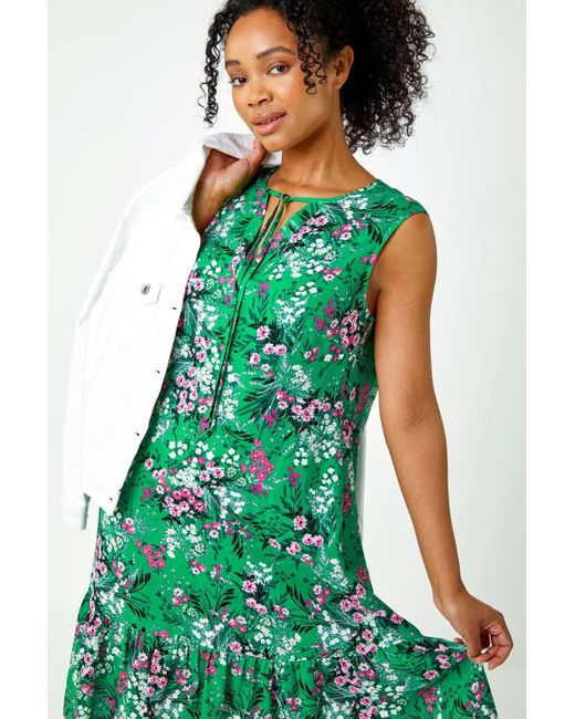 Roman Green Petite Floral Print Frill Hem Dress