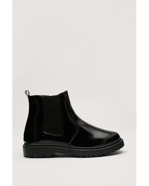 Nasty Gal Black Let's Kick It Faux Leather Chelsea Boots