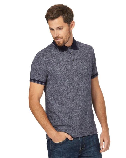MAINE Gray Plain Textured Polo Shirt for men