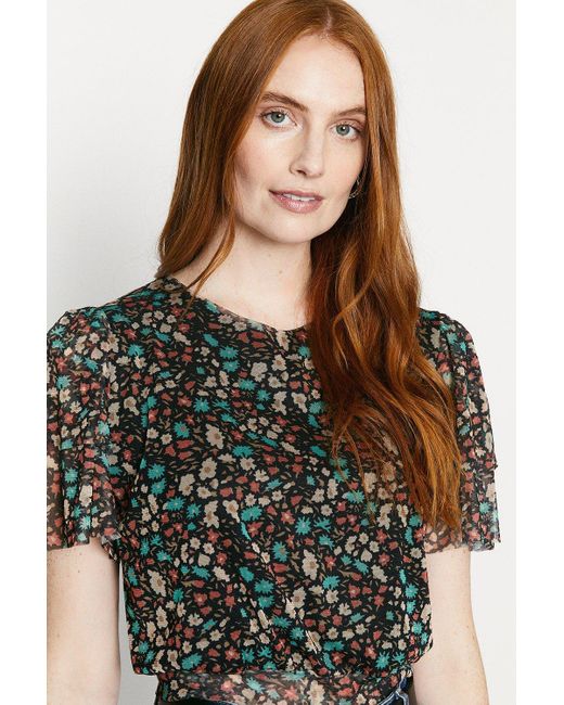 Oasis Blue Ditsy Floral Mesh Tie Back Top