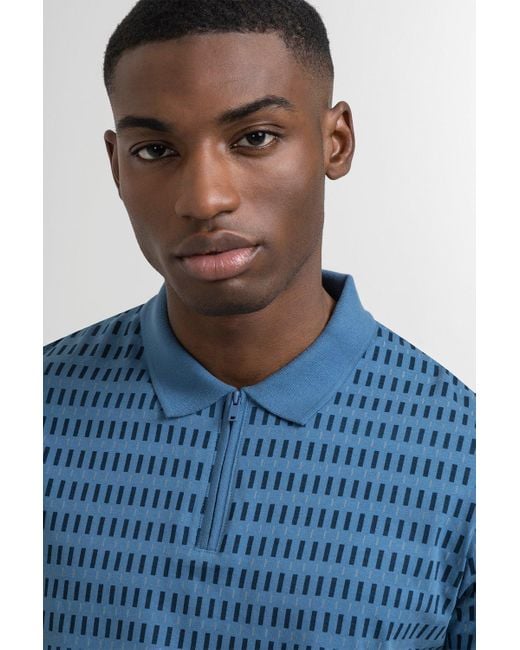 Steel & Jelly Blue Geometric Stripe Short Sleeve Polo Shirt for men