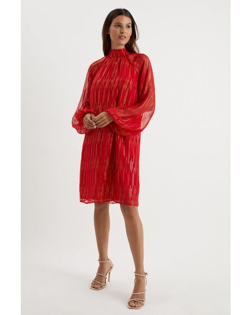 Wallis Red Tall Glitter Print Tie Back Shift Dress