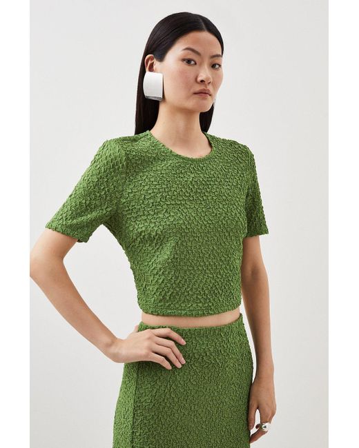 Karen Millen Green Crinkle Jersey Top And Skirt Set