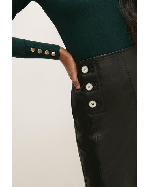Oasis Green Button Front Leather Short