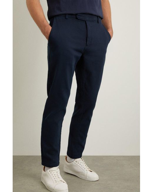 Burton Blue Navy Flat Front Slim Fit Fine Twill Trousers for men