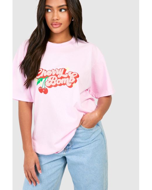 Boohoo Red Cherry Bomb Printed Oversized T-shirt