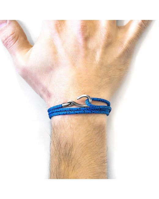 Anchor and Crew Blue Heysham Silver And Rope Bracelet for men
