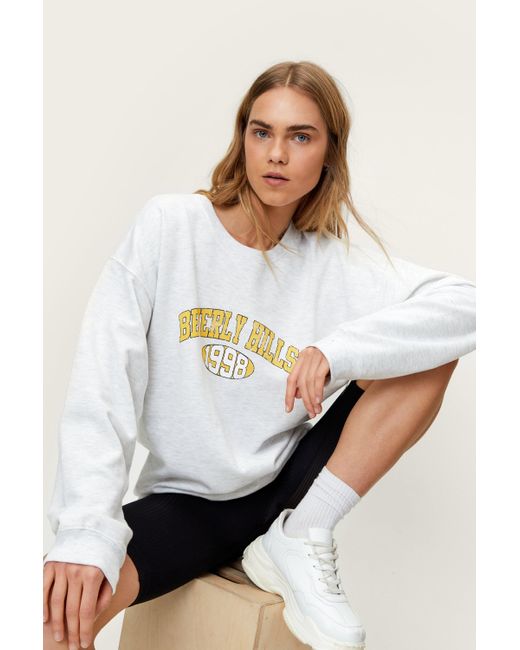 Nasty Gal White Oversized Beverly Hills Graphic Sweatshirt