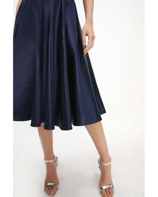Coast Blue Petite Structured Satin Midi Skirt