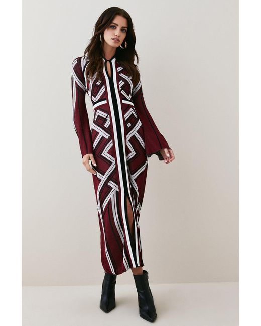 Karen Millen Multicolor Petite Jacquard Placement Stripe Knit Maxi Dress