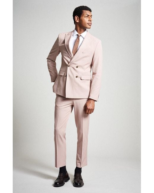 Burton Slim Fit Pink Stretch Double Breasted Suit Jackett for men
