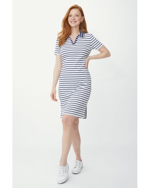 MAINE Blue Striped Print Open Collar Jersey Dress