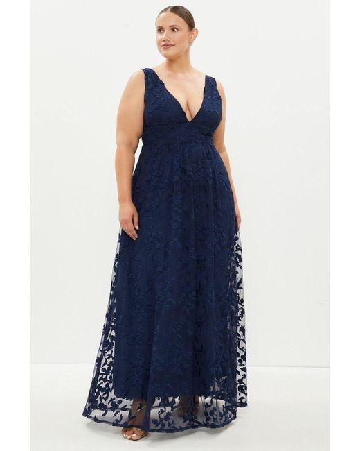 Coast Blue Plus Size Deep V Embroidered Maxi Dress