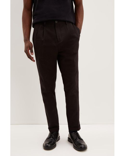 Burton Tapered Fit Black Pleat Front Smart Trousers for men