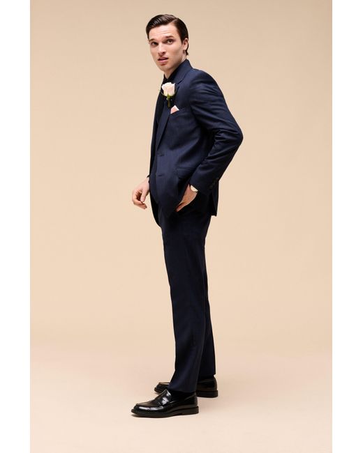 Burton Blue Slim Fit Navy Textured Suit Trousers for men