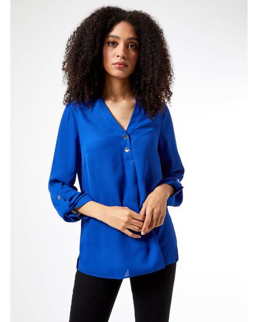 Dorothy Perkins Blue Cobalt 2 Button Roll Sleeve Shirt