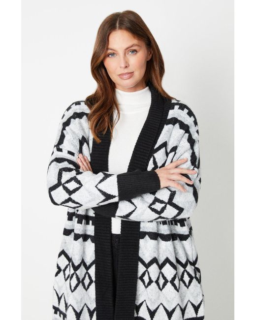 Wallis Black Fairisle Contrast Trim Maxi Cardigan