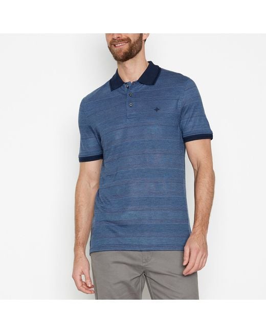 MAINE Blue Textured Stripe Travel Polo Shirt for men
