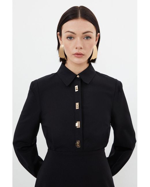 Karen Millen Black Essential Techno Maxi Woven Shirt Dress