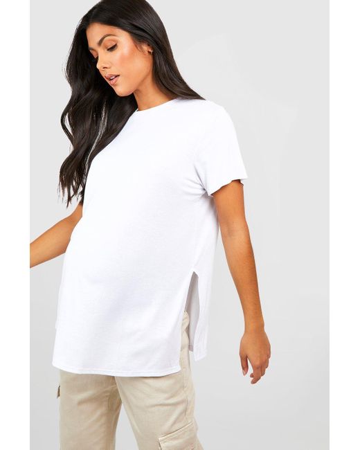 Boohoo White Maternity Side Split T-shirt