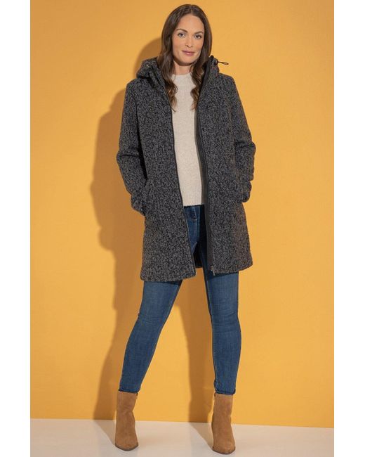 Klass Boucle Hooded Zip Coat in Blue Lyst UK