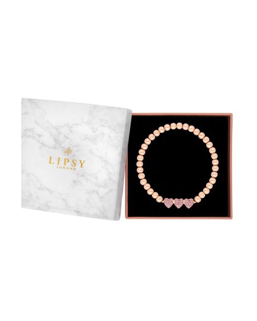 Lipsy Black Rose Gold Plated Micro Pave Pink Stretch Bracelet - Gift Boxed