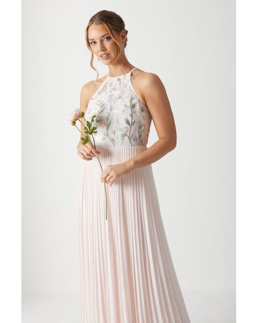 Coast Pink Floral Embroidered Halterneck Wrap Waist Bridesmaids Dress