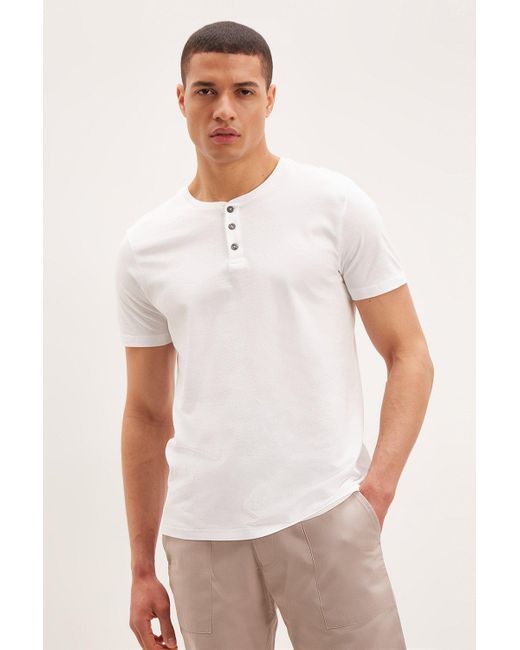 Burton Regular Fit White Short Sleeve Grandad T-shirt for men
