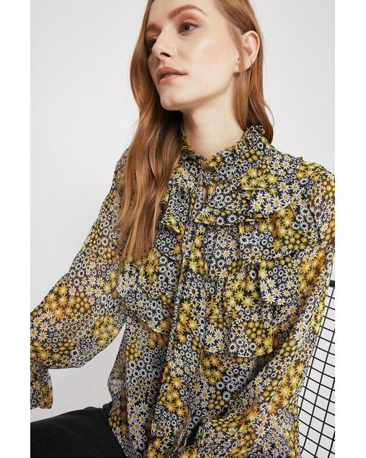 Warehouse Yellow Floral Ruffle Blouse
