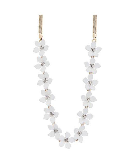 Mood Gold White Crystal And Pearl Flower Necklace
