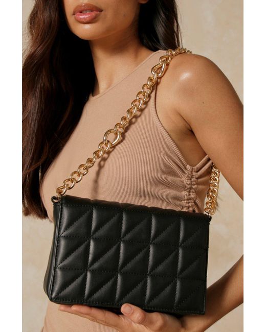 MissPap Black Quilted Chunky Chain Detail Shoulder Bag