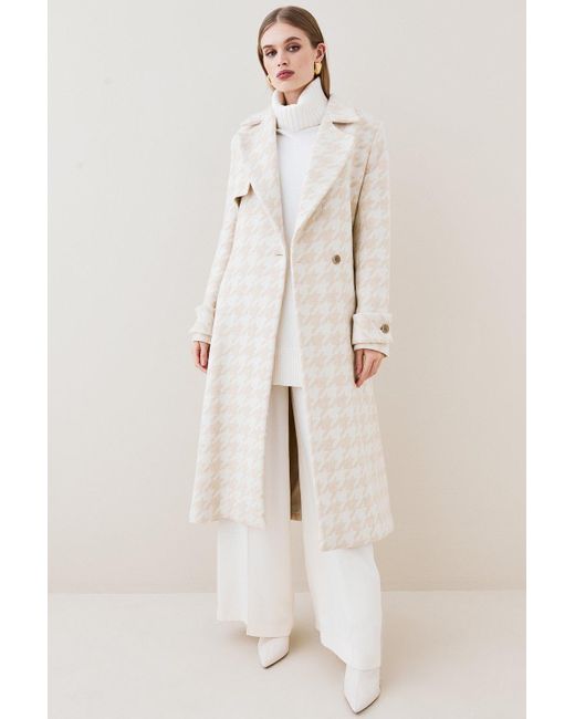 Karen Millen Natural Italian Manteco Wool Cashmere Oversized Dogtooth Coat