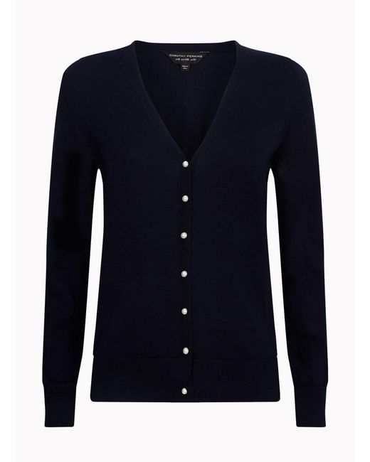 Dorothy Perkins Blue Navy V-neck Pearl Button Cardigan With Po