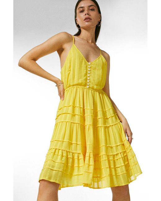Karen Millen Yellow Chiffon Stripe Woven Cami Dress