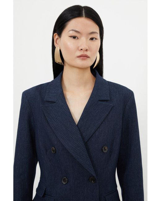 Karen Millen Blue Tailored Denim Double Breasted Blazer
