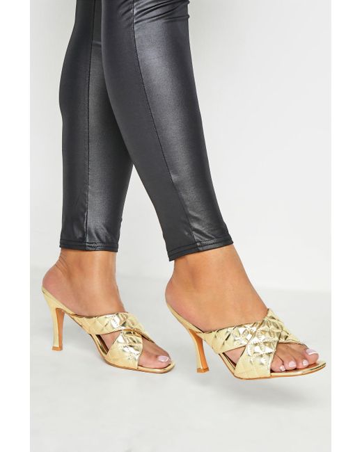 Yours Metallic Extra Wide Fit Cross Quilted Stiletto Mules