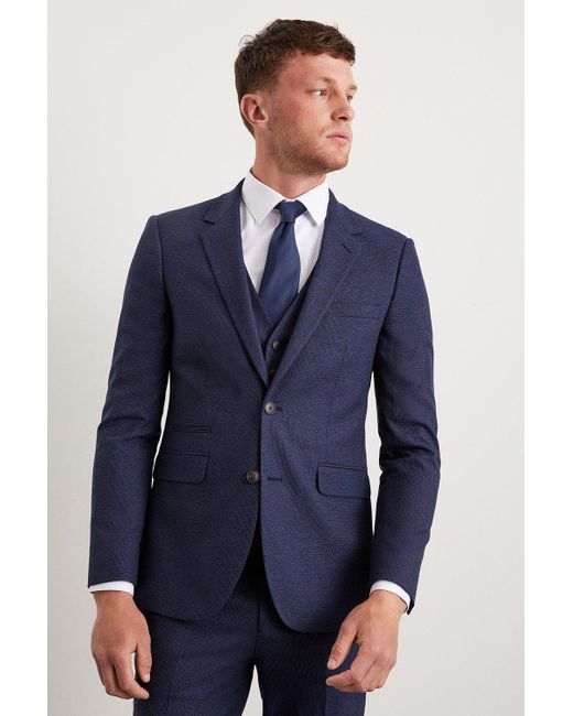 Burton Blue Slim Fit Navy Marl Suit Jacket for men