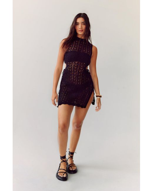 Nasty Gal Black Crochet Side Cut Out Mini Dress